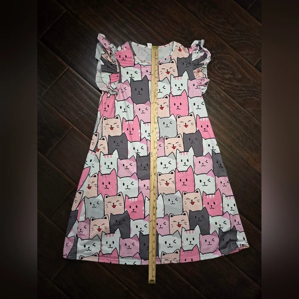 Shein Girls Flutter Sleeve Cat Print Casual Dress 11-12Y